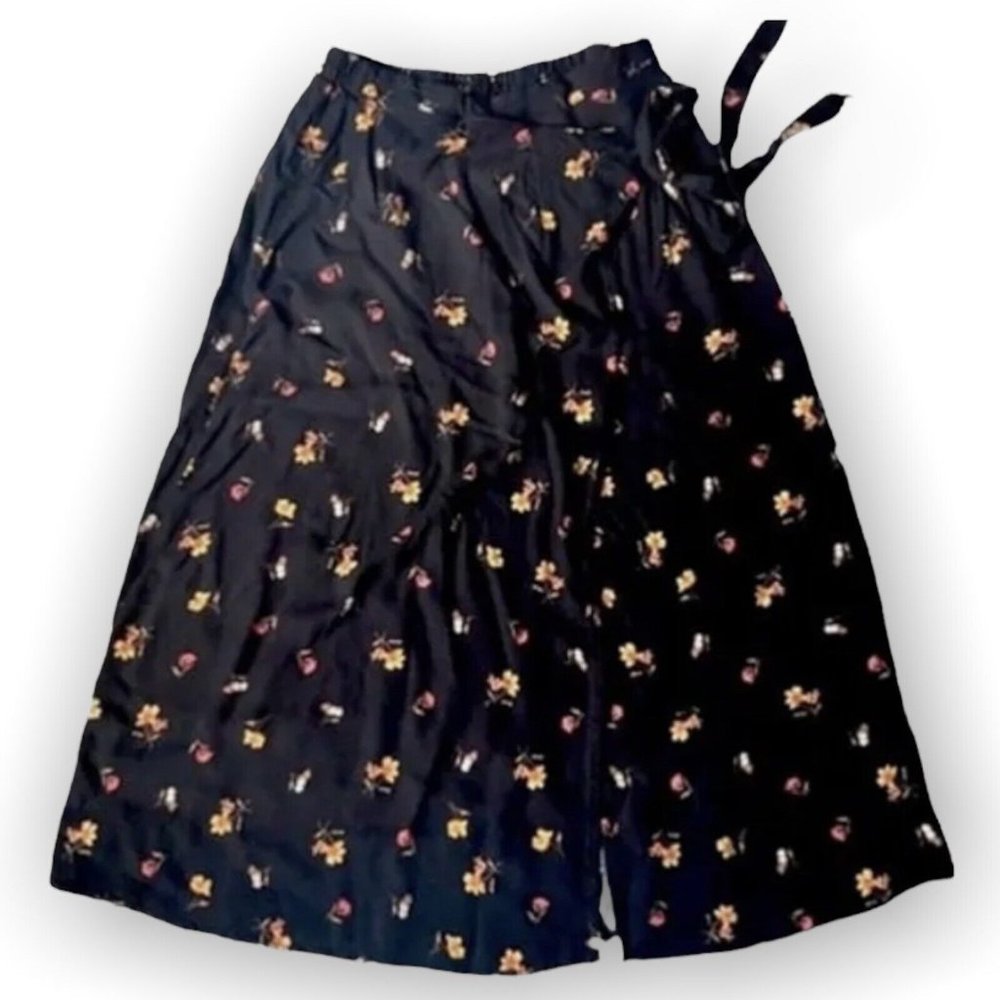 Urban Romantics Midi Skirt Womens S Black Floral Wrap Tie A Line Boho Cottage